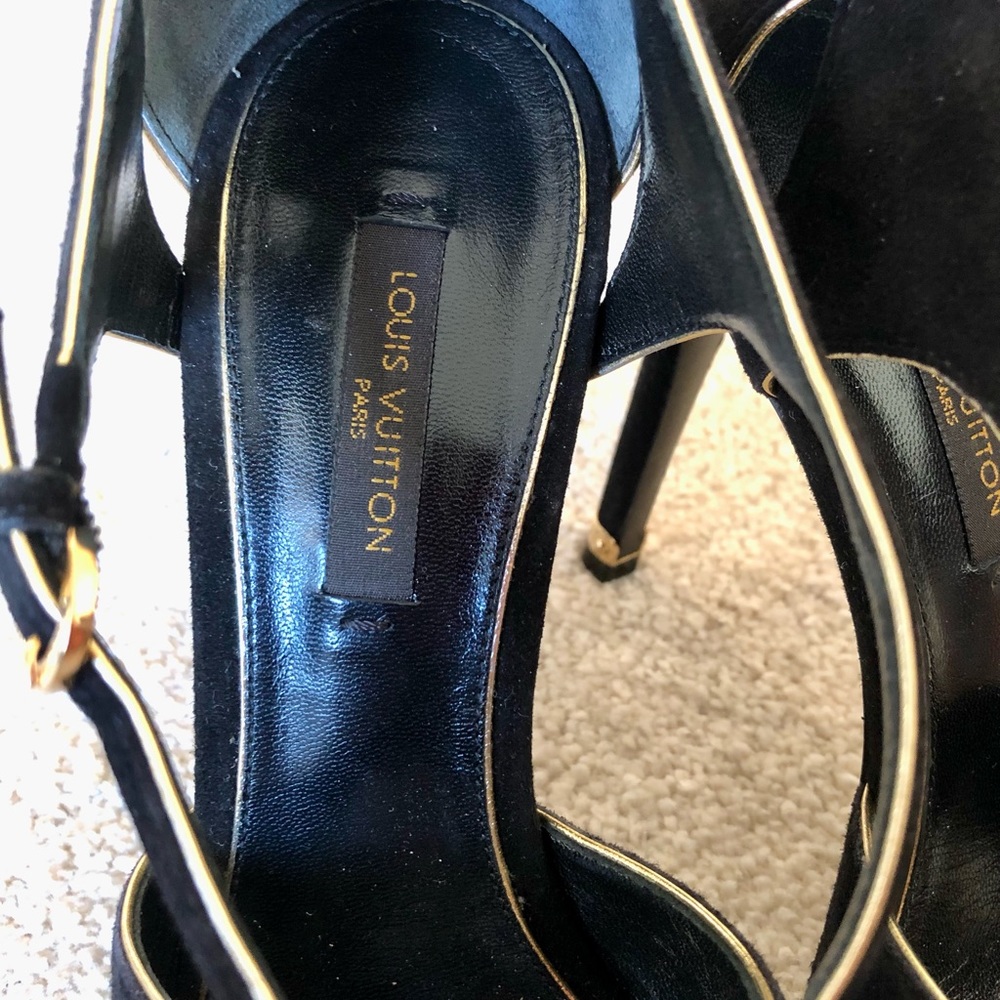 Louis Vuitton black suede strappy heels - Picture 3 of 10